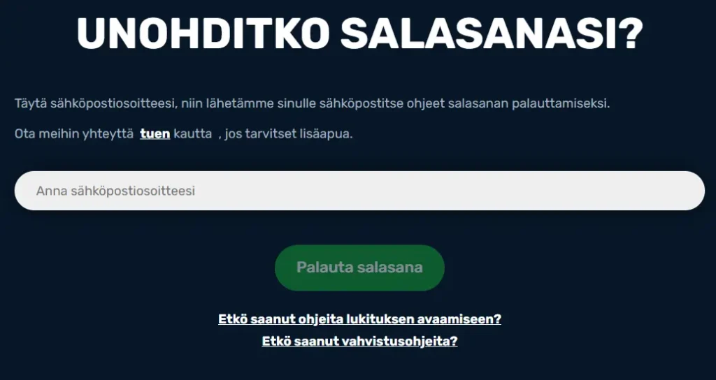 Winz login salasanan palautussivu